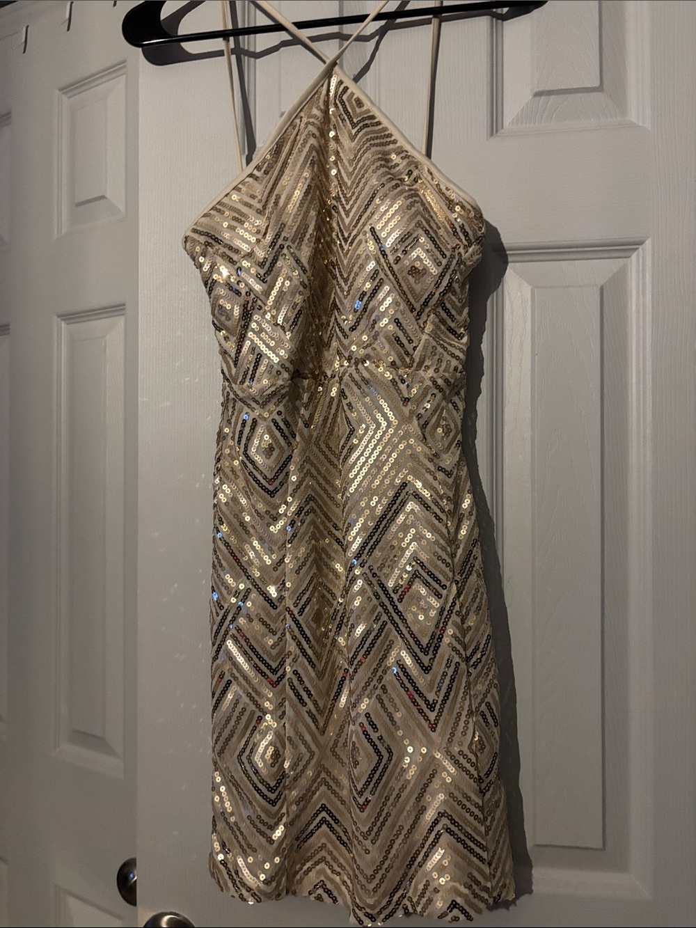 Crystal Doll Gold Sequin Halter Mini Dress